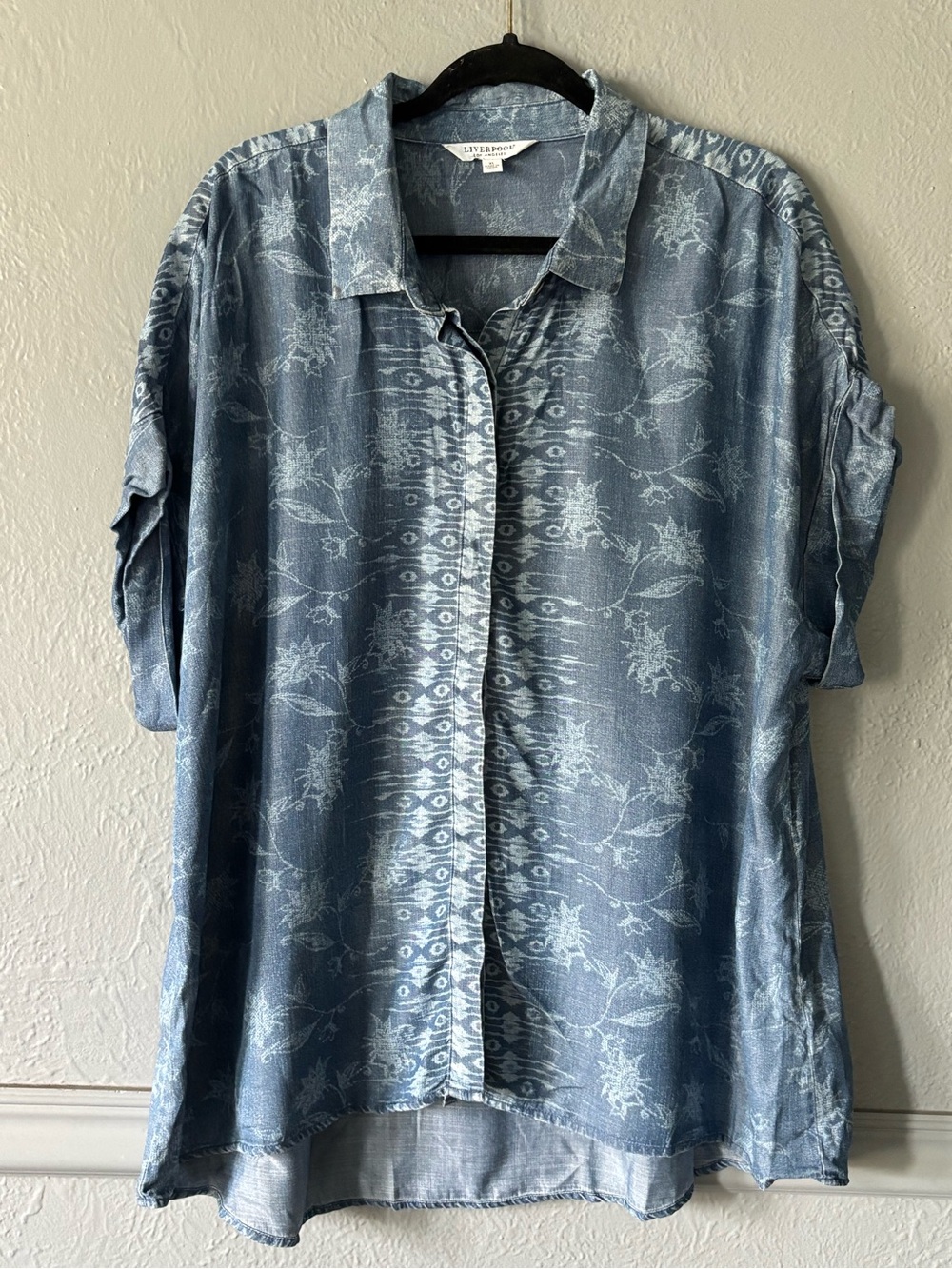 Liverpool Los Angeles Chambray Lyocell Roll Tab Button Up Shirt Blue XL